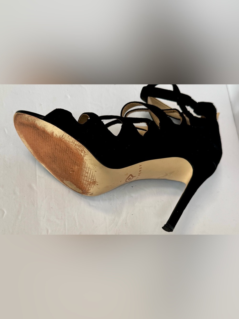 Katy Perry Collections Black Suede Strappy Stiletto Sandals - Picture 10 of 12